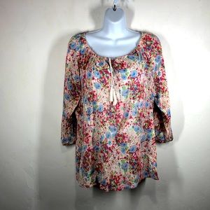 Chaps pink and blue blouse size medium petite